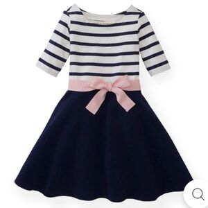 Hope & Henry Lightweight Block Organic Skater Dress Navy Pink Ribbon Girls M 7/8